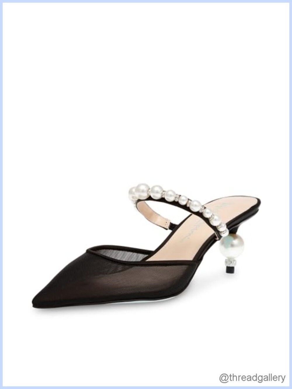 Women's Pointed Toe Kitten Heel Slingback Pump Pearl Embellished Formal Evening